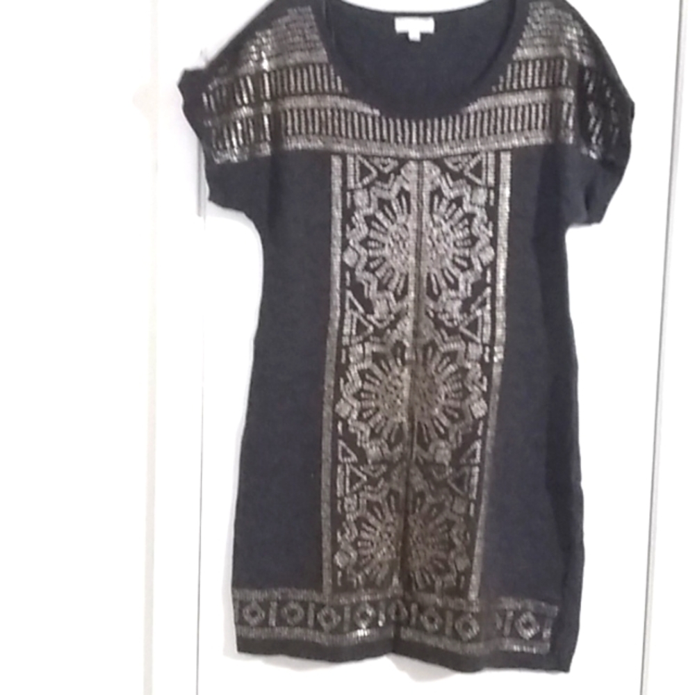 Monsoon Soft Wool Grey Dress with Gold Sequins NWOT (Size M)